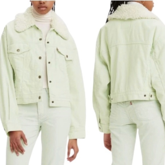 Levi’s Jacket Trucker Corduroy with sherpa collar meadow mist color 2X NEW Tags - Picture 1 of 8